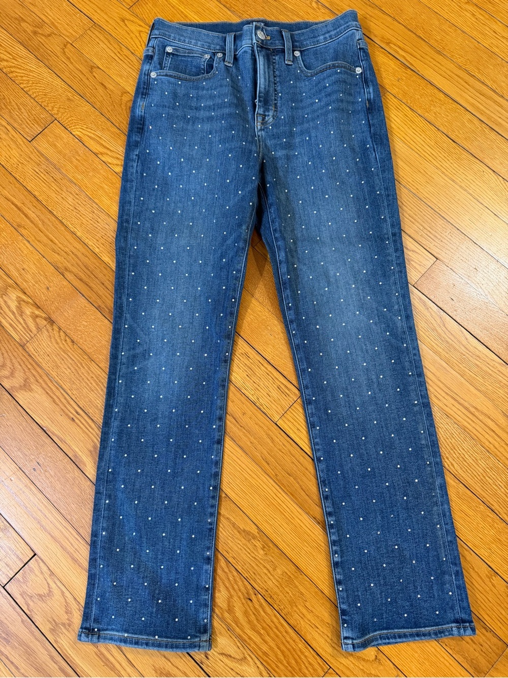 J. Crew Dark Blue Straight-Leg Jeans with Stud Accents